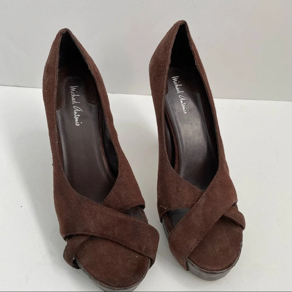Michael Antonio Brown Suede Peep Toe Platform Heels - Picture 12 of 13